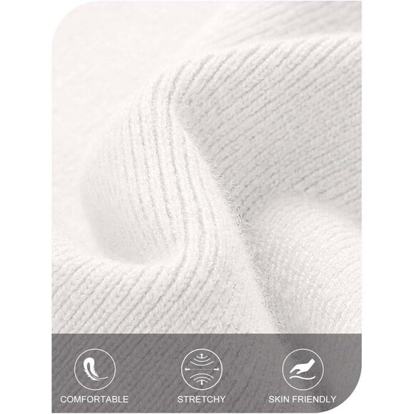 Women's Off Shoulder Bodycon Sweater Dress Long Sleeve Party Midi Dress White - Picture 5 of 9